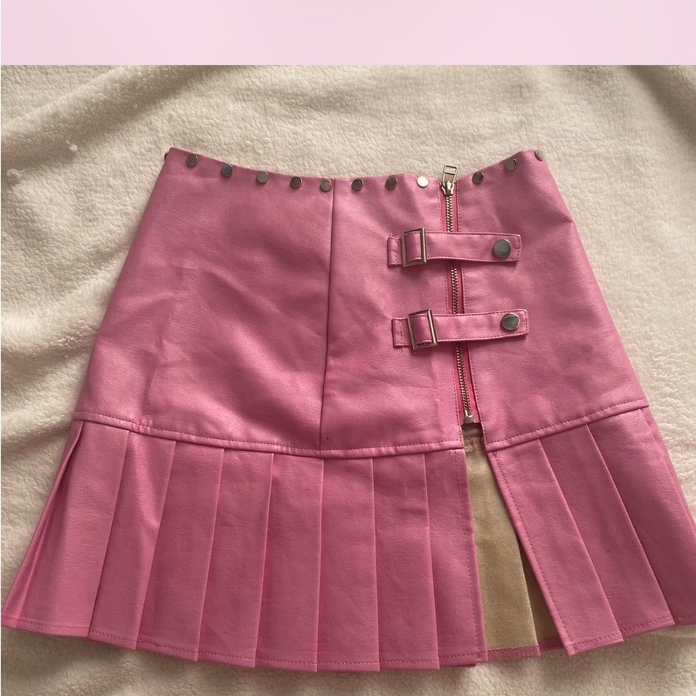 SHEIN Pink Mini Skirt with Buckle and Stud Details